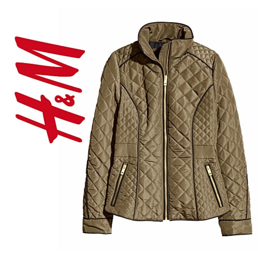H&M Army Green Quilted Jacket Sz 2